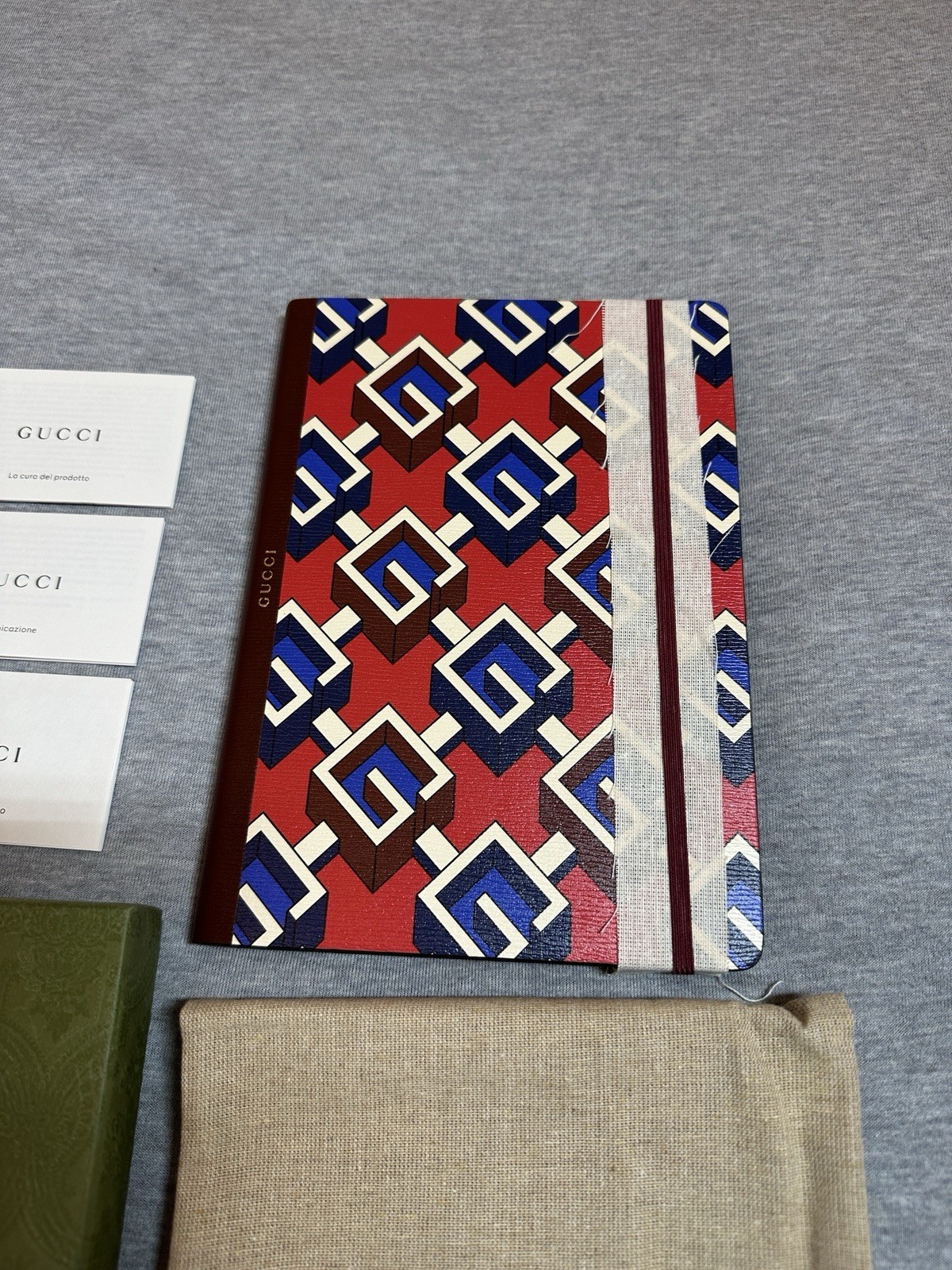 Authentic Gucci Luxury Notebook Journal Geometric G Red Blue New With Gift Box