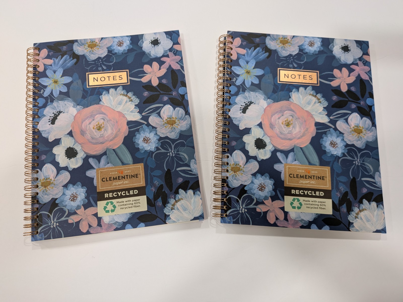 2 ​Clementine Paper Inc Floral Spiral Notebooks Journal Recycled Paper Gold Foil