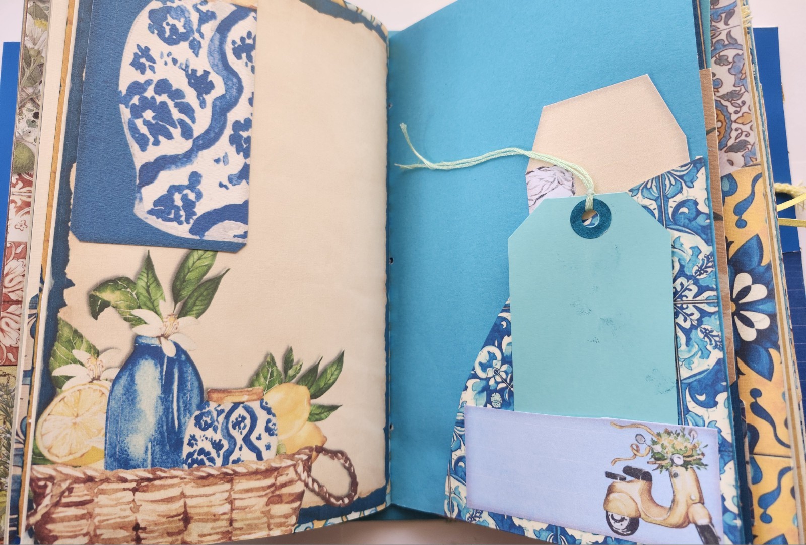 “ITALIAN RIVIERA” Handmade XL Journal Mediterranean Blues, Lemons Keepsake 96pgs