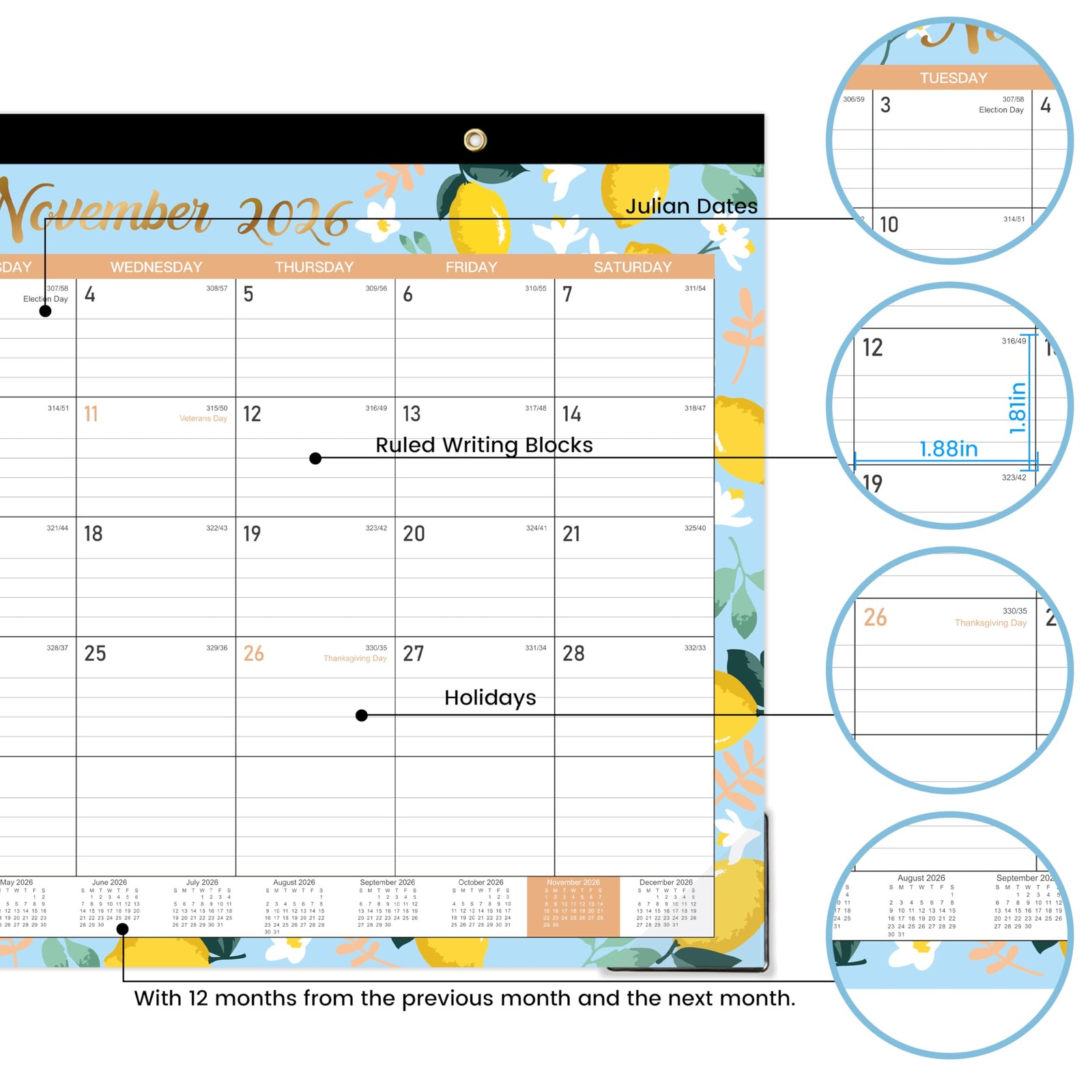 2026-2027 Desk Calendar – July 2026 to December 2027, Black（2026-2027）