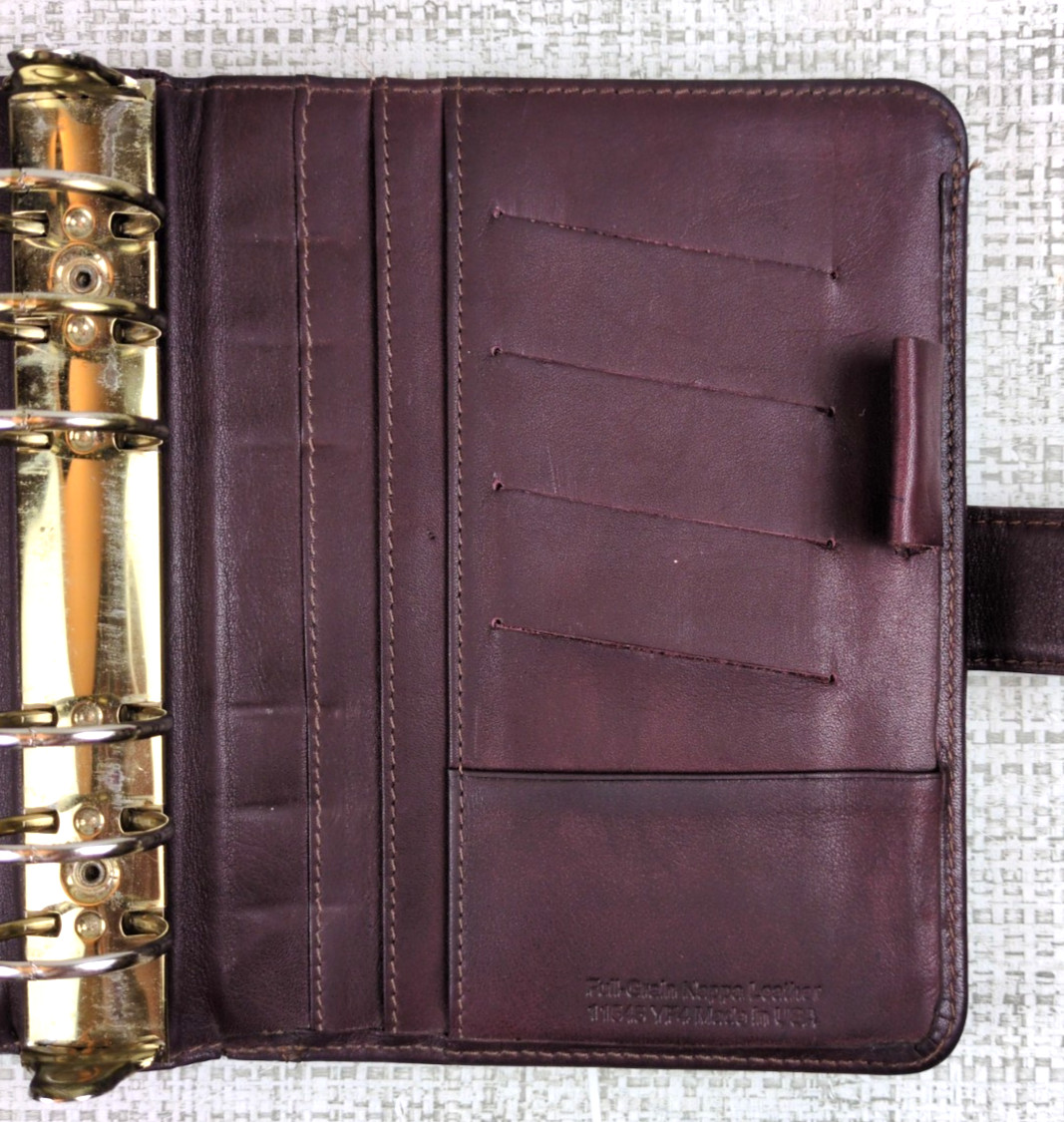 Franklin Quest Compact Open Top Snap Leather Binder Wallet 6 Rings Burgundy