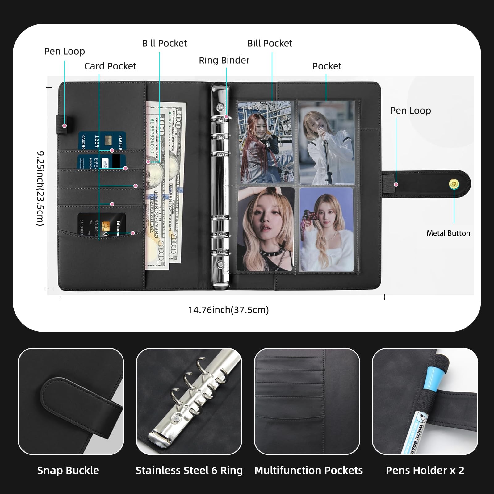 A5 Kpop Photocard Binder, 6 Ring Binder Collector’s Album with 240 Card Slots…