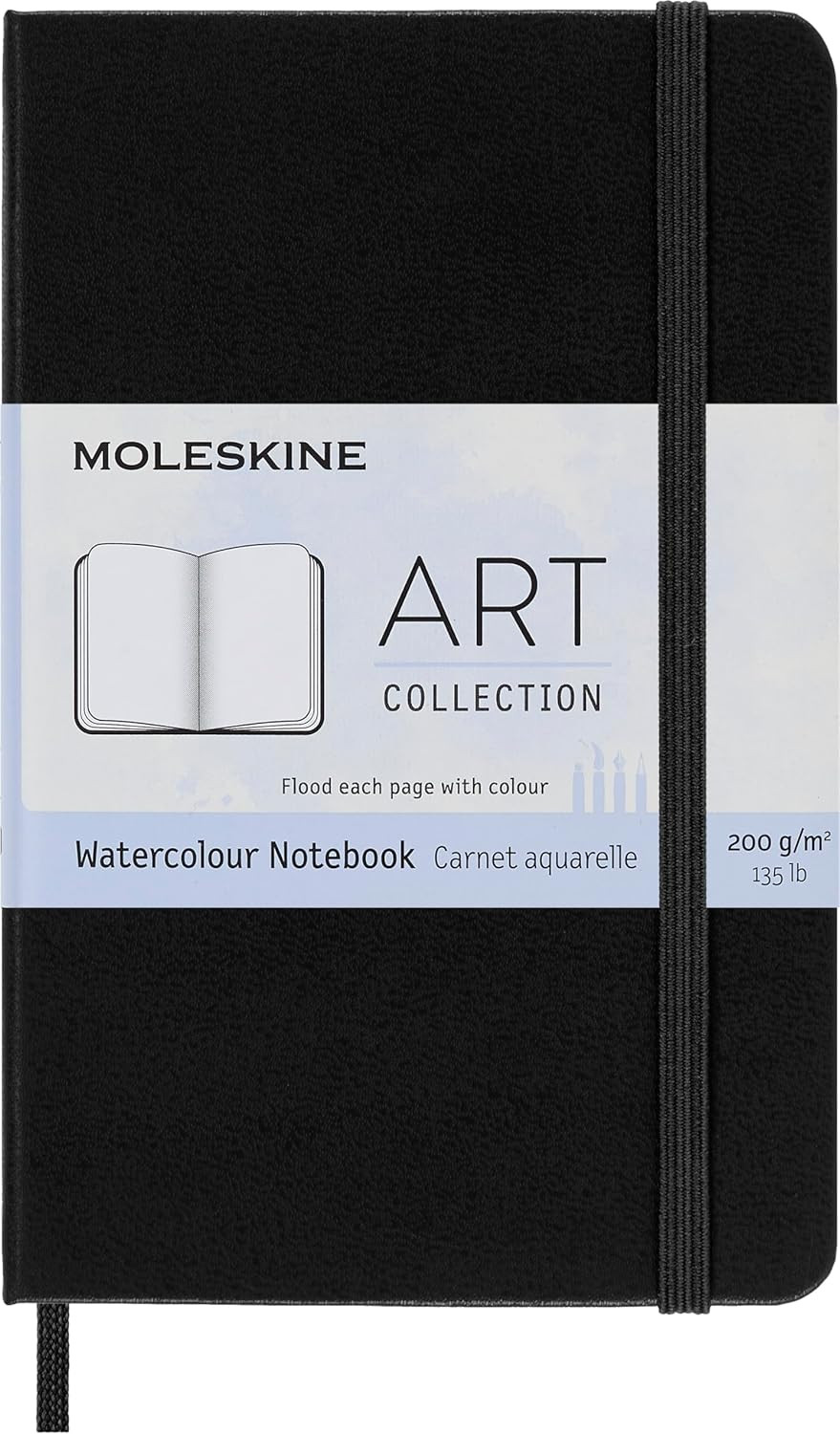 Art Watercolor Notebook, Hard Cover, Pocket (3.5″ x 5.5″) Plain/Blank, Black, 60