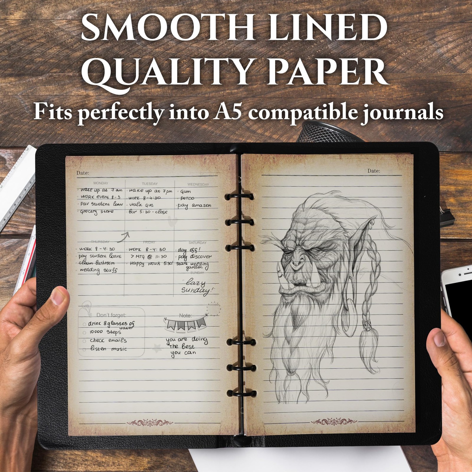 StoryForge Binder Refill: A5 DND Notebook Journal – 100 Sheets (200 Pages) wi…
