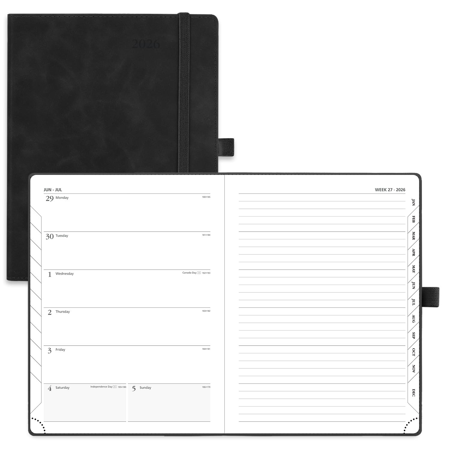 2026 Weekly Planner – Medium 6.5″ x 8.5″, Leather Soft Cover, Monthly Tabs, Thic