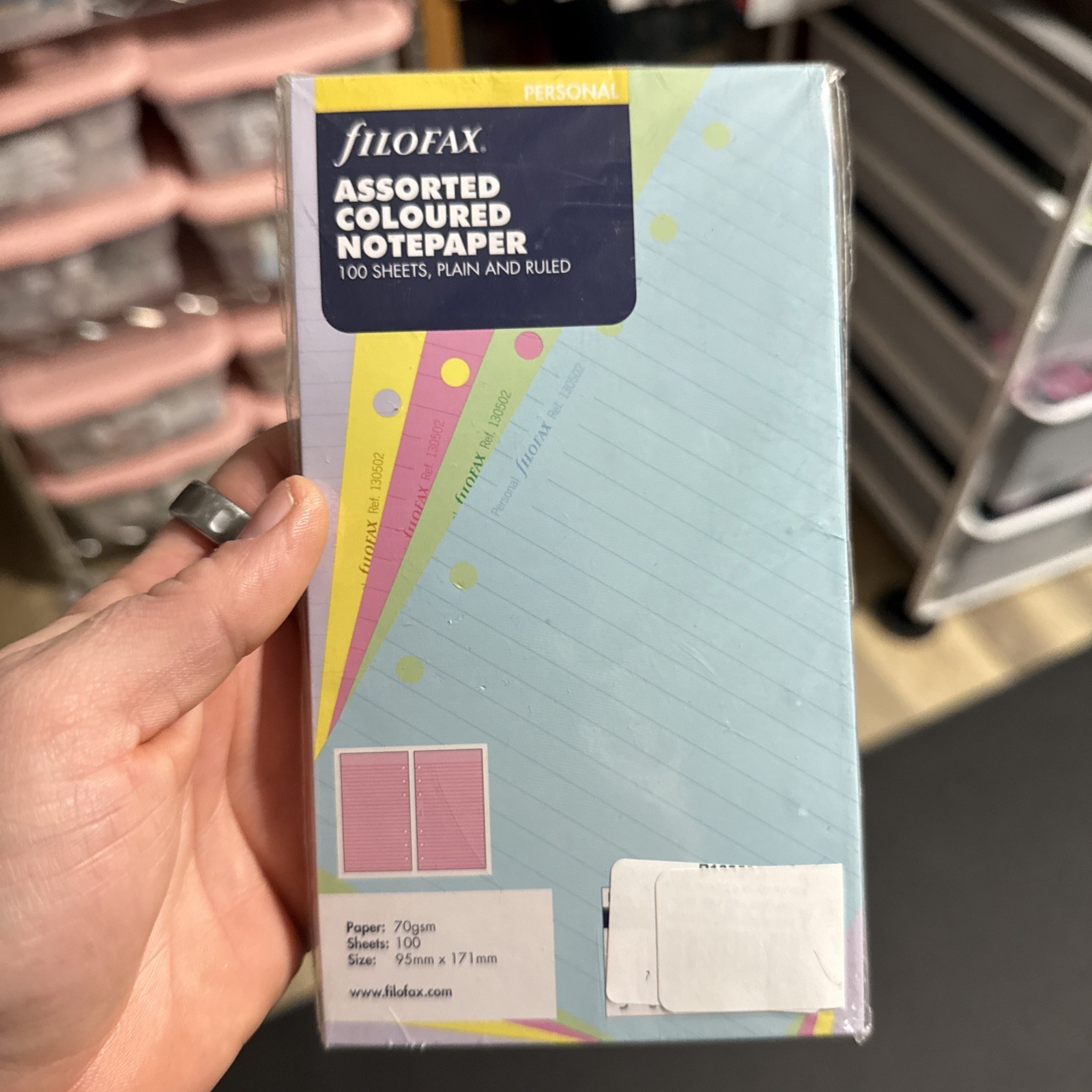 Filofax 130502 Assorted Color Notepaper, Personal Size, 100 Sheets Plain & Ruled