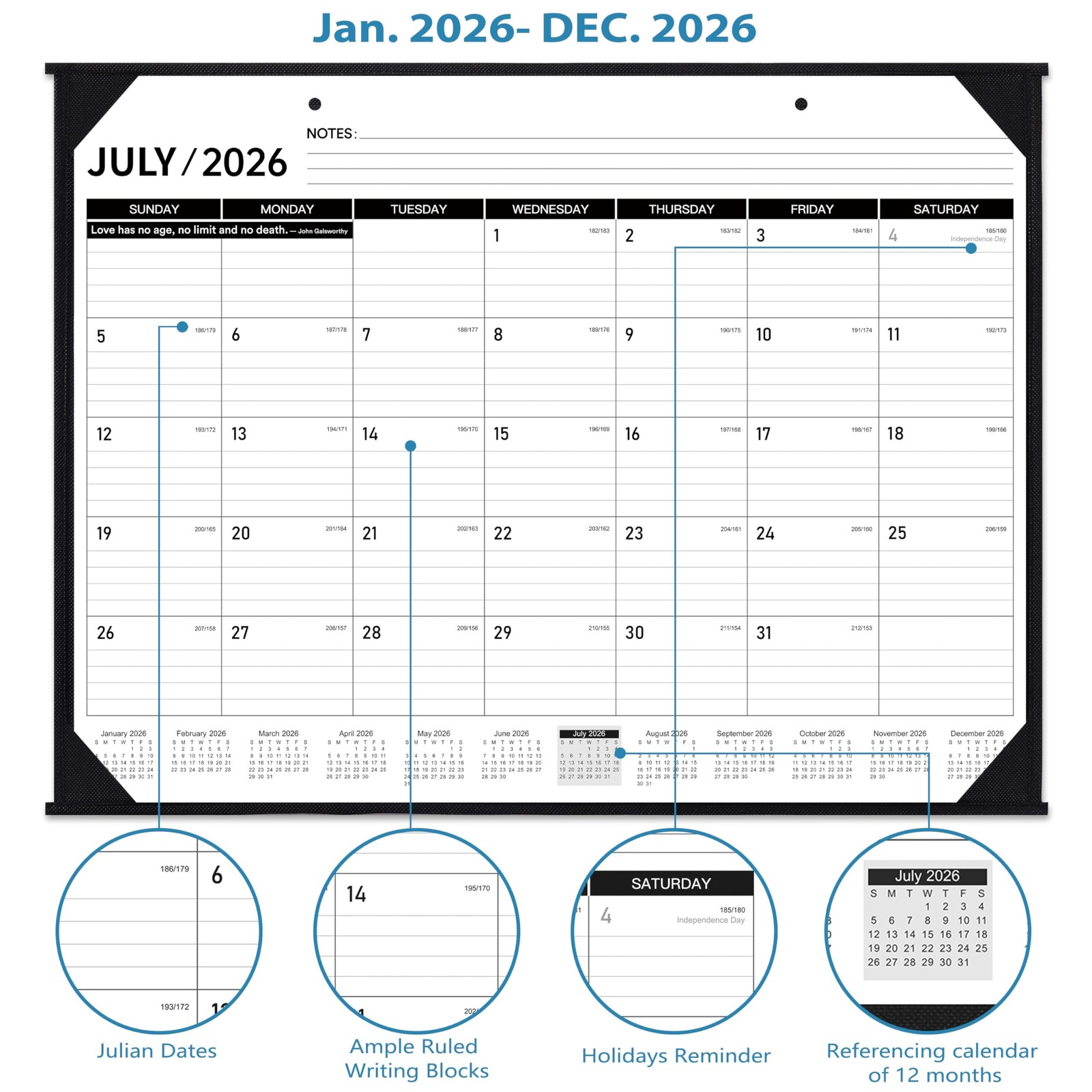 2026 Desk Calendar – JAN. 2026 – DEC. 2026, 22″ x 17″, Large x black
