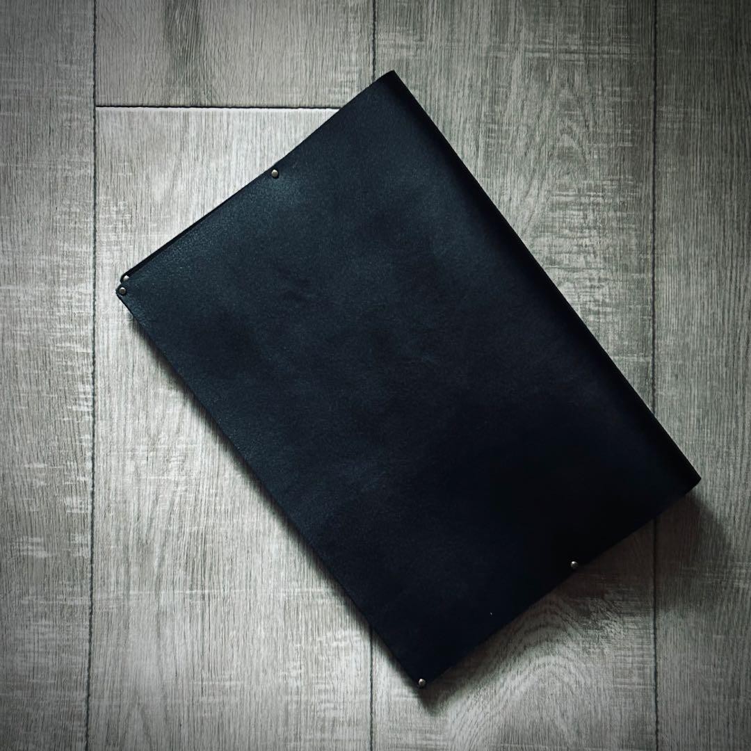 Matte Black Leather Notebook Cover Slim Smooth Cowhide Used