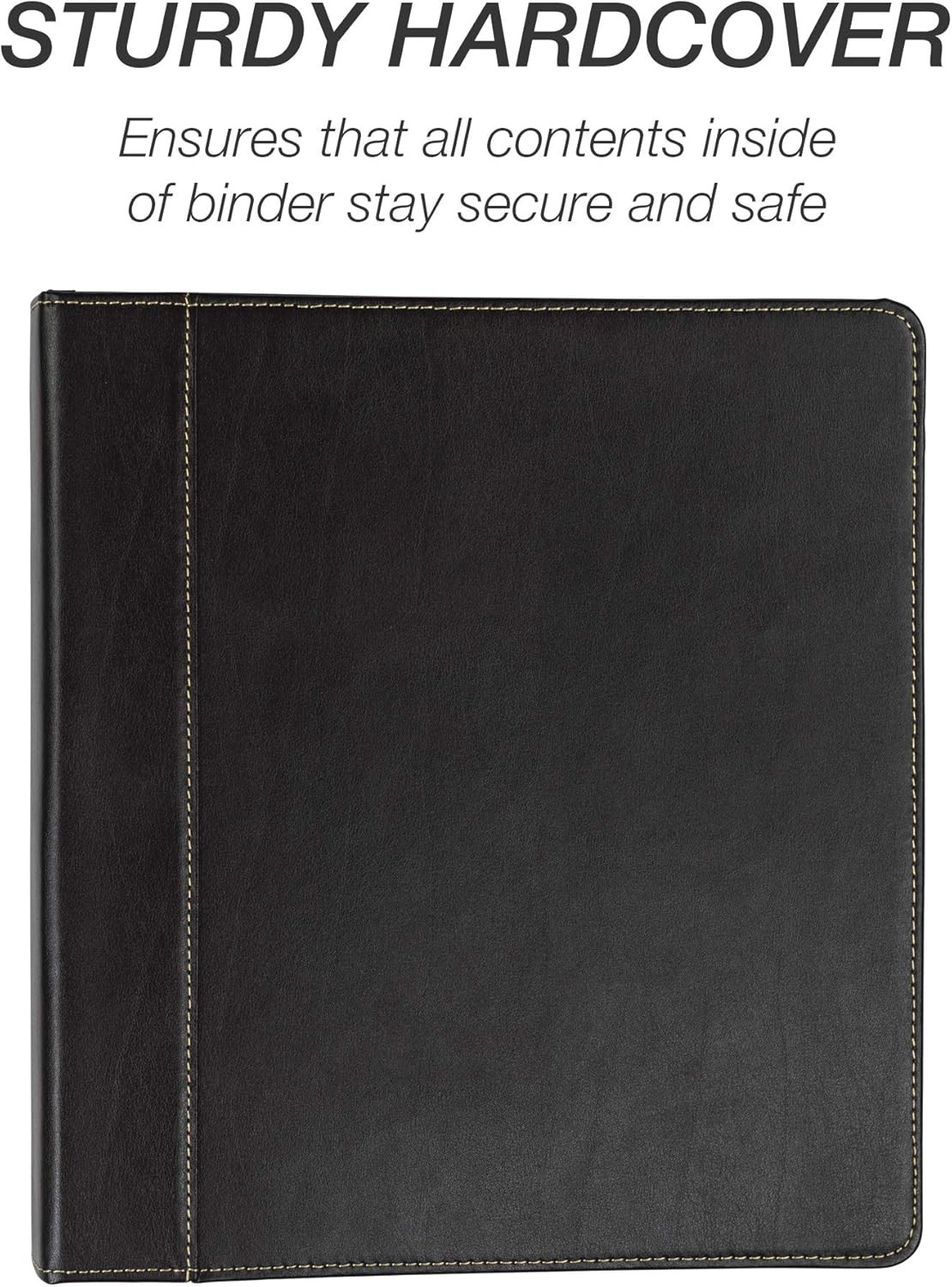 Samsill 1 Inch 3 Ring Binder, Leather, Black with Contrast Stitching, 8.5X 11 In