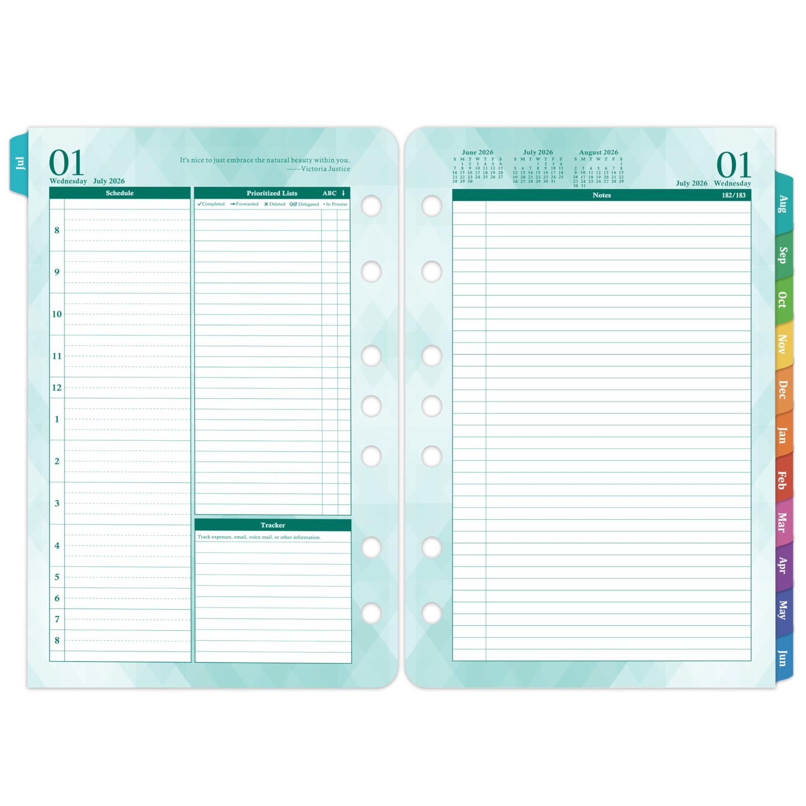 2026-2027 Daily Planner Refills, 5.5″ x 8.4″, Two Pages Per Day, Monthly Tabs, T