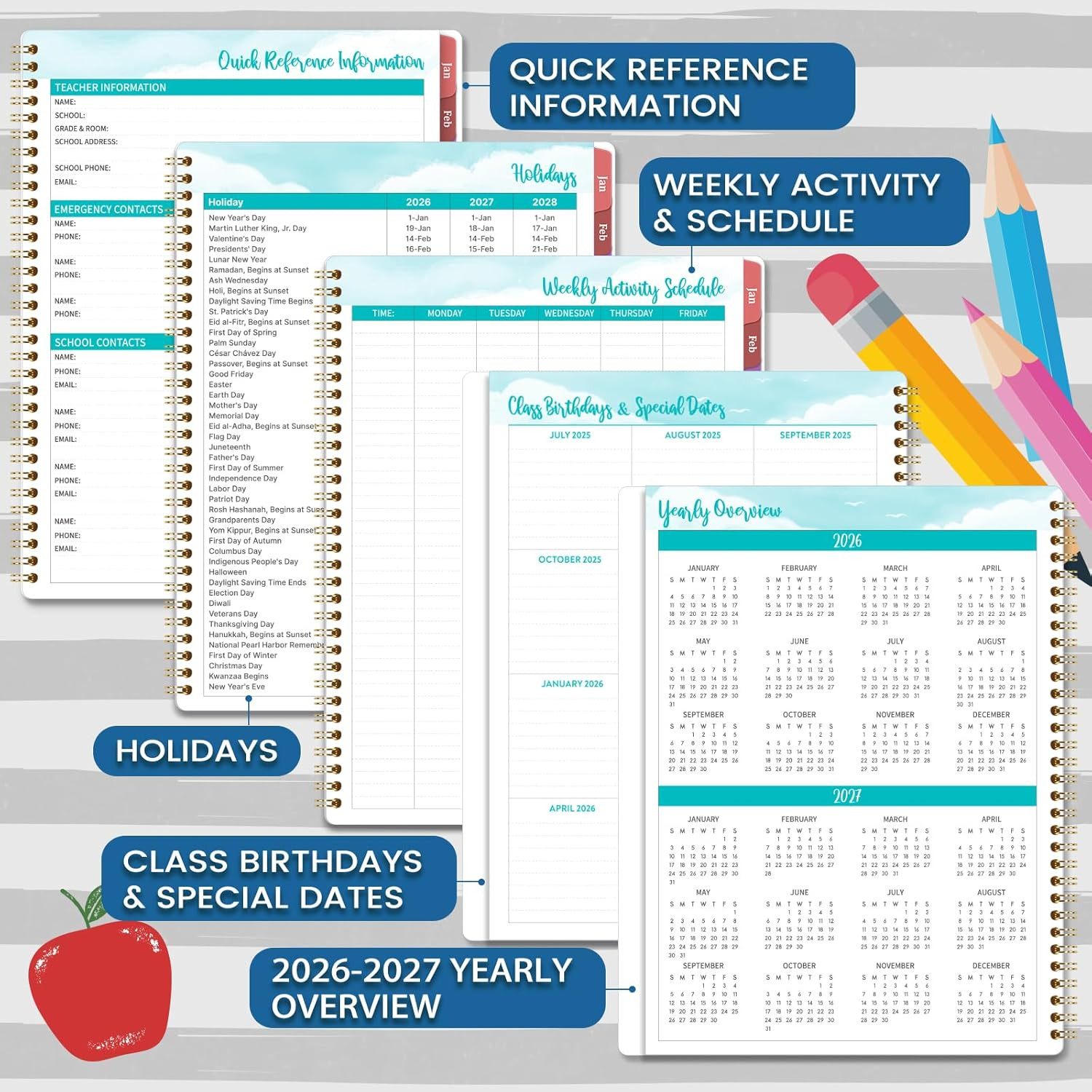 2026 Teacher Planner, Lesson Planner 2026, January 2026 – December 2026, 8.5″ x