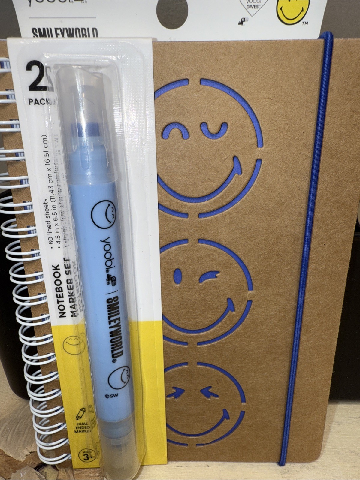 Yoobi SmileyWorld Spiral Journal 4.5×6.5 Blue Flexible Cover