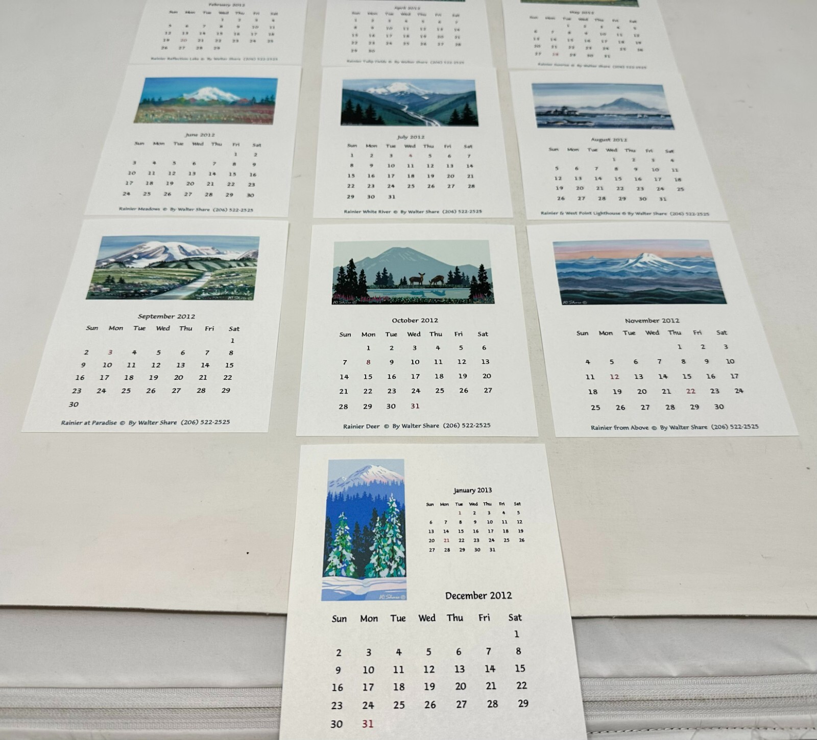 2012 Mt Rainier Walter Share Colors Self Standing Desktop Card Calendar