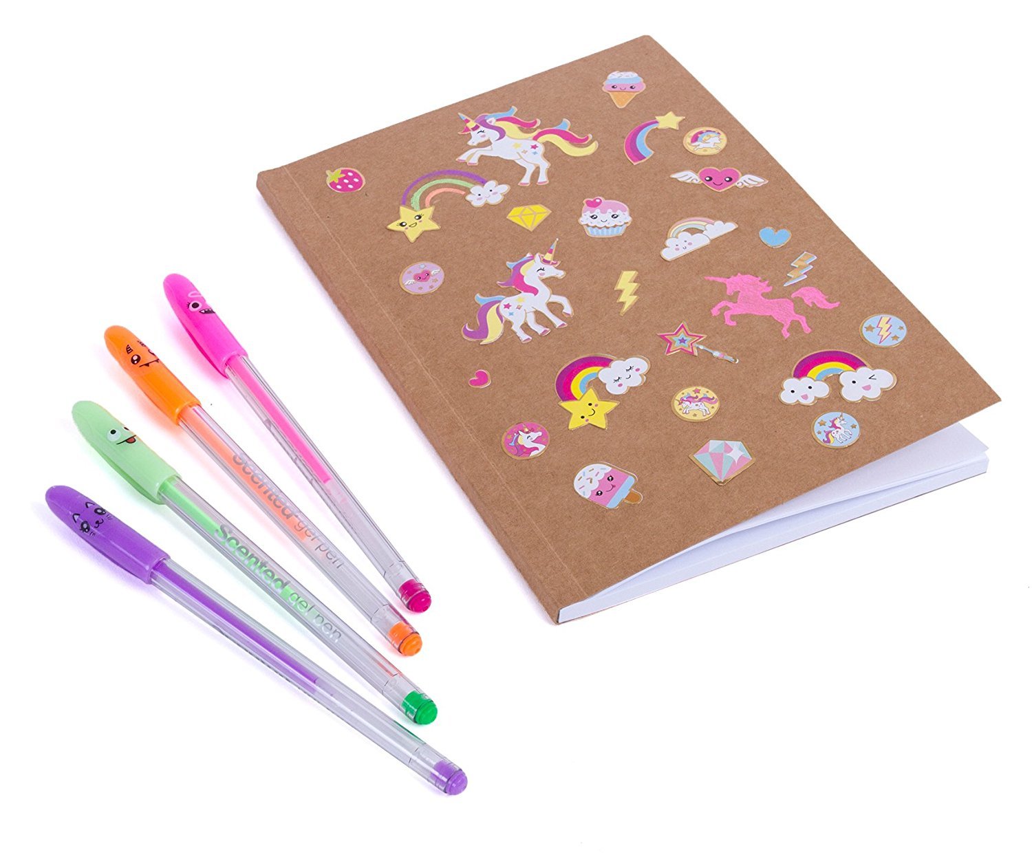 Unicorn Notebook Kit – Girls DIY Journal Set w/ Scented Gel Pens and Stickers
