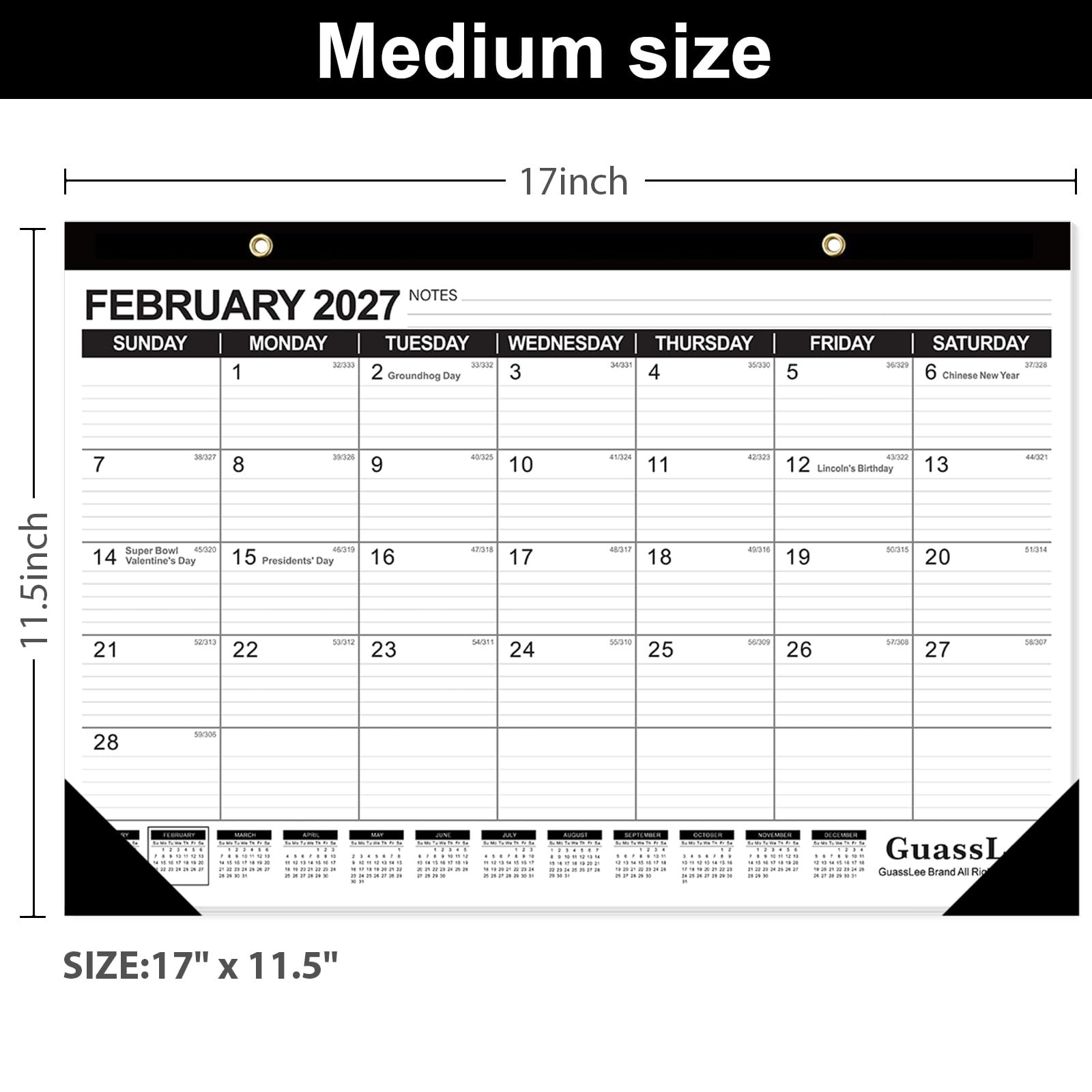 GuassLee Desk Calendar 2026-2027 – 19 Months Academic 17″x11.5″, Jun 1 pack