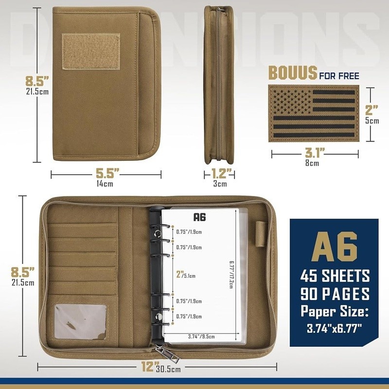 Portable Refillable 6-Ring Binder Tactical Notebook Multi-Pocket Organizer New