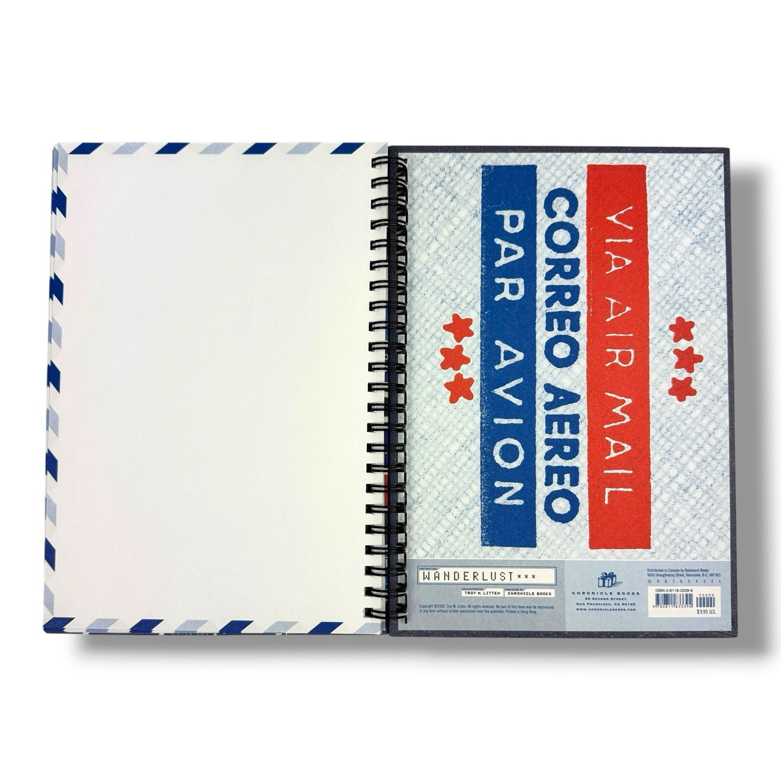 AIR MAIL Par Avion NOTEBOOK Journal Spiral Bound HC 63 Blank Pgs Chronical Books