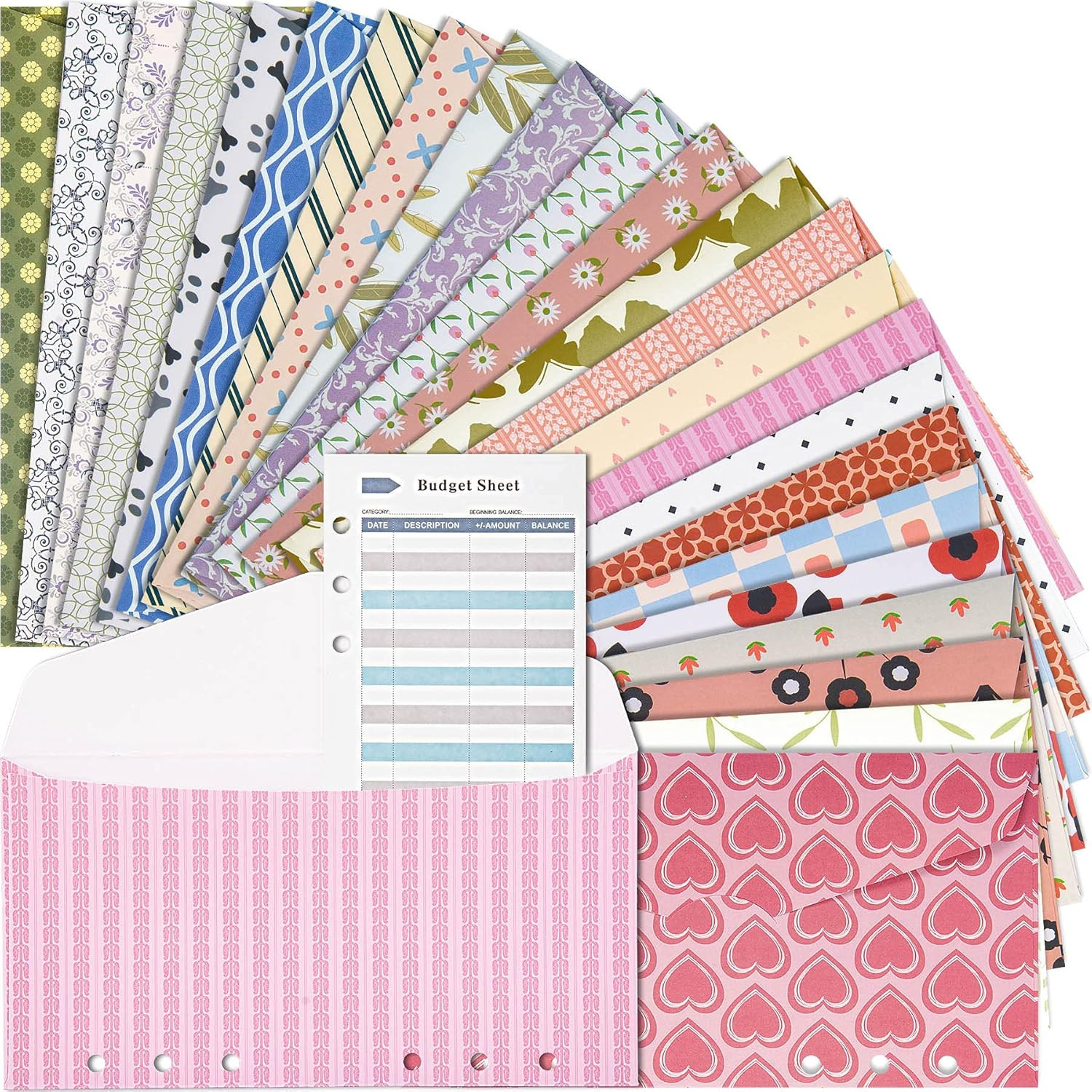 Cash Envelope for Budgeting, 24 Pcs Assorted Colors A6 6-Ring Budget Binder Enve