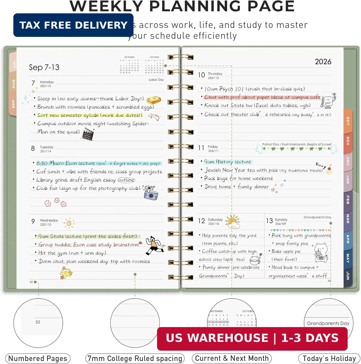 RETTACY Academic Planner 2026-2027, Weekly and Monthly, July 2026 – June 2027, M