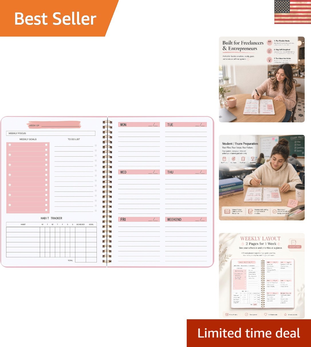 Elegant 5.7 x 8 Inch Weekly Planner & Habit Tracker for Ultimate Productivity