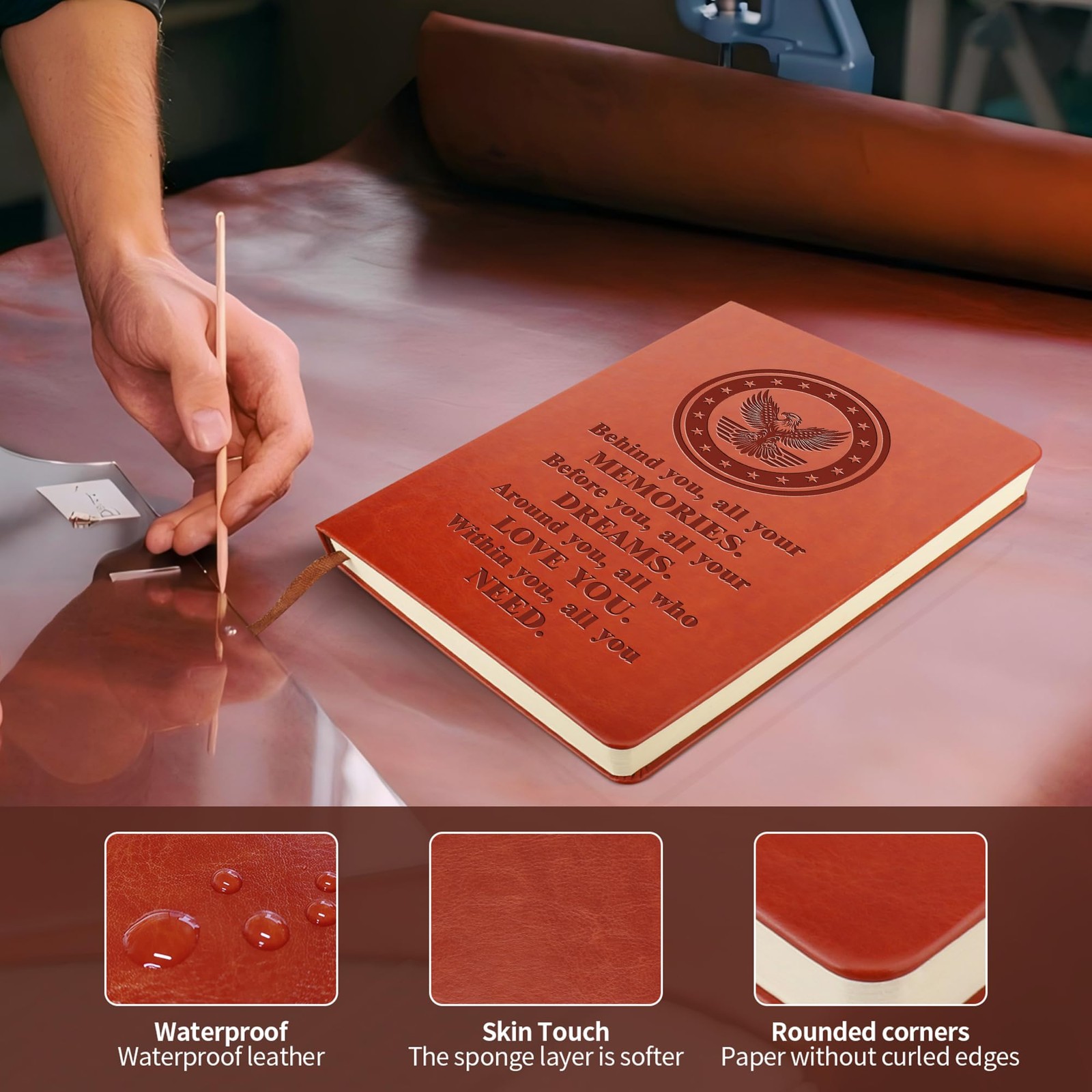 WHLBHG Army PU Leather Notebook Military Deployment Gifts Journal Behind-Army