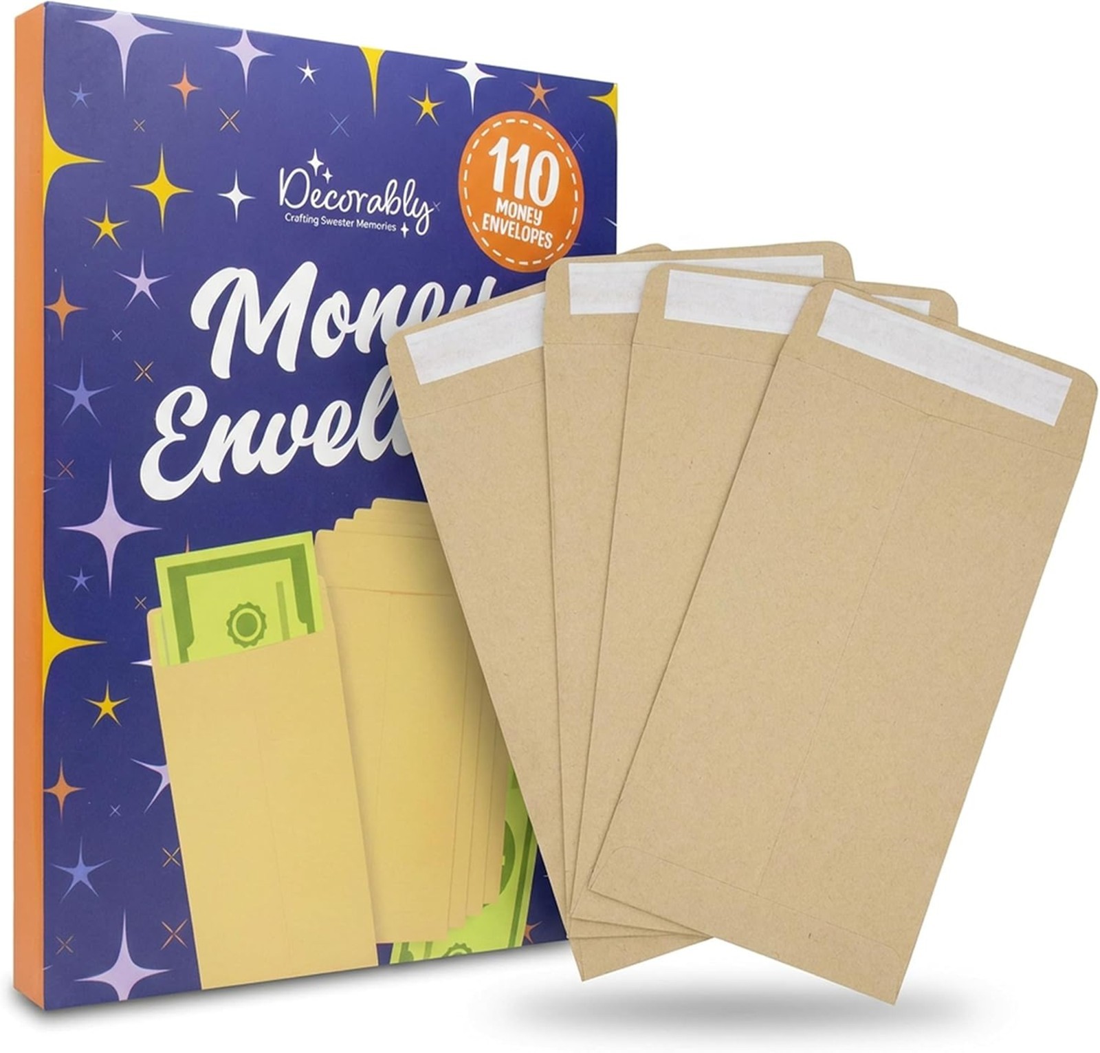 110 Pack Small Kraft Envelopes for Money 6.5 x 3.5 Inches with Self-Adhesive