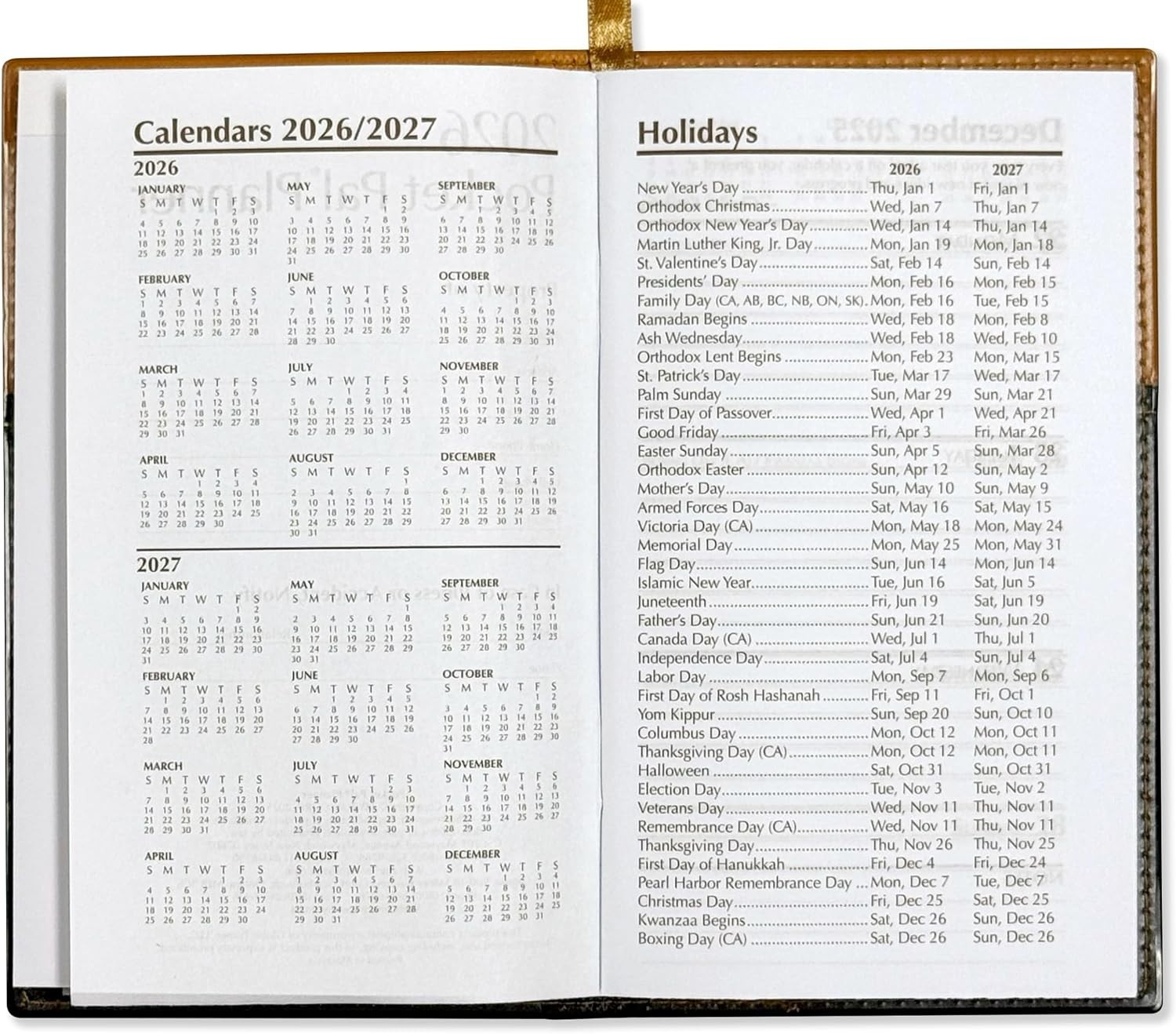 Versatile 2026 Flexibound Pocket Calendar with First Aid Section for Emergencies
