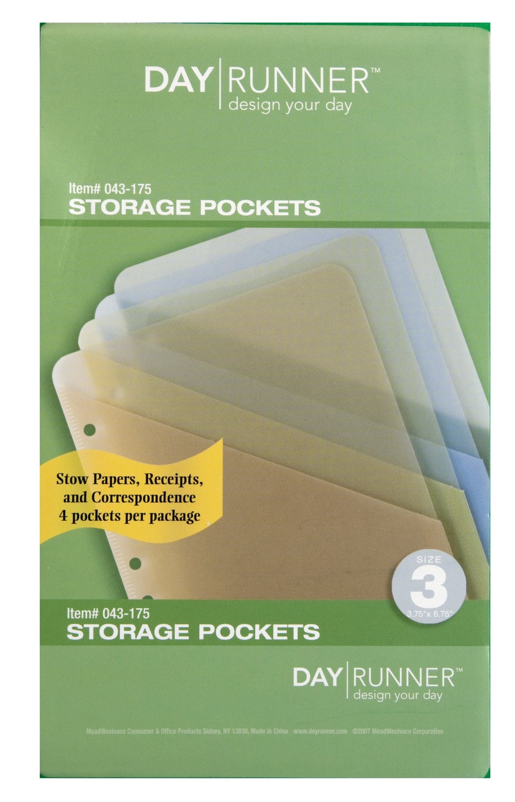 Day Runner Storage Pockets, Assorted Colors, 4.13 x 6.75 Inches (043-175)