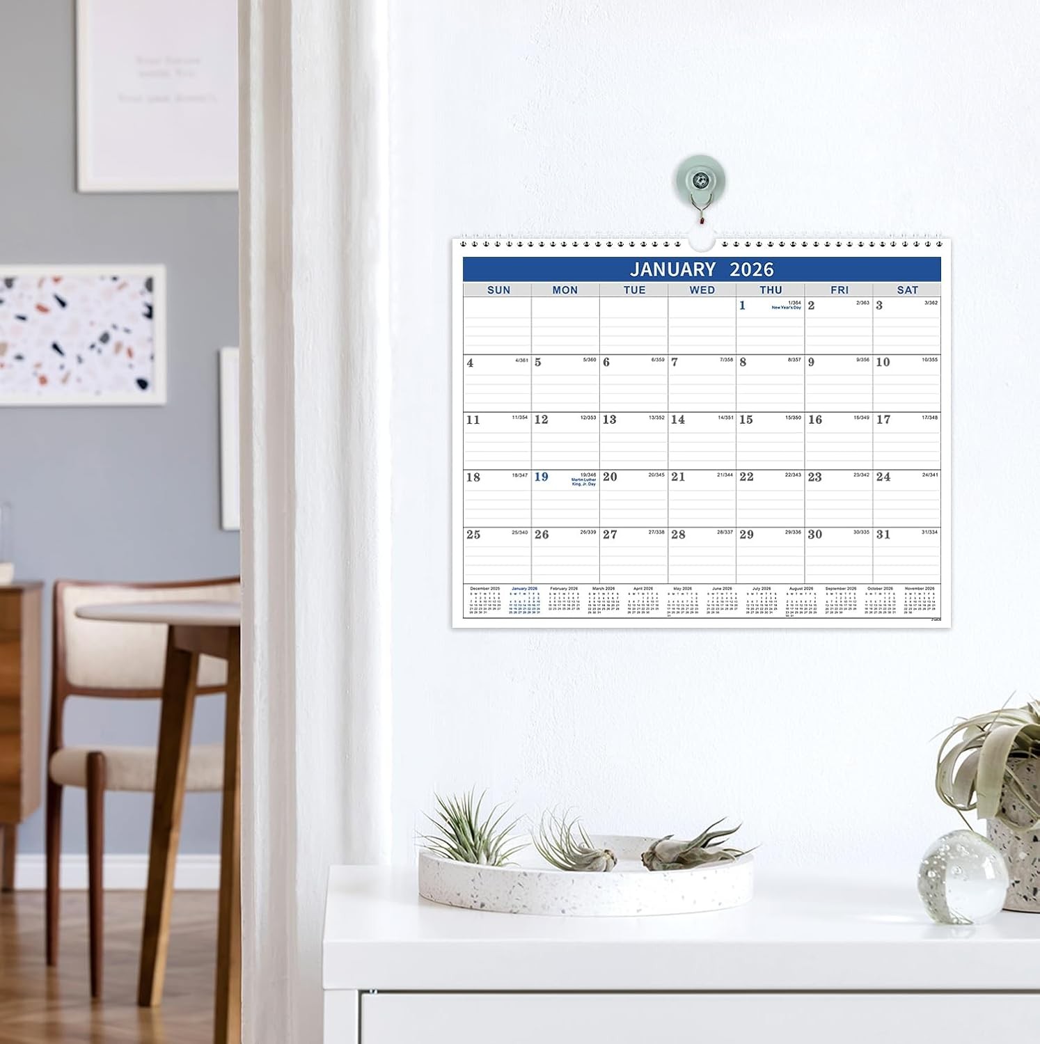 2026 Calendar – 2026 Wall from Jan. 2026 – Dec.2026, blue