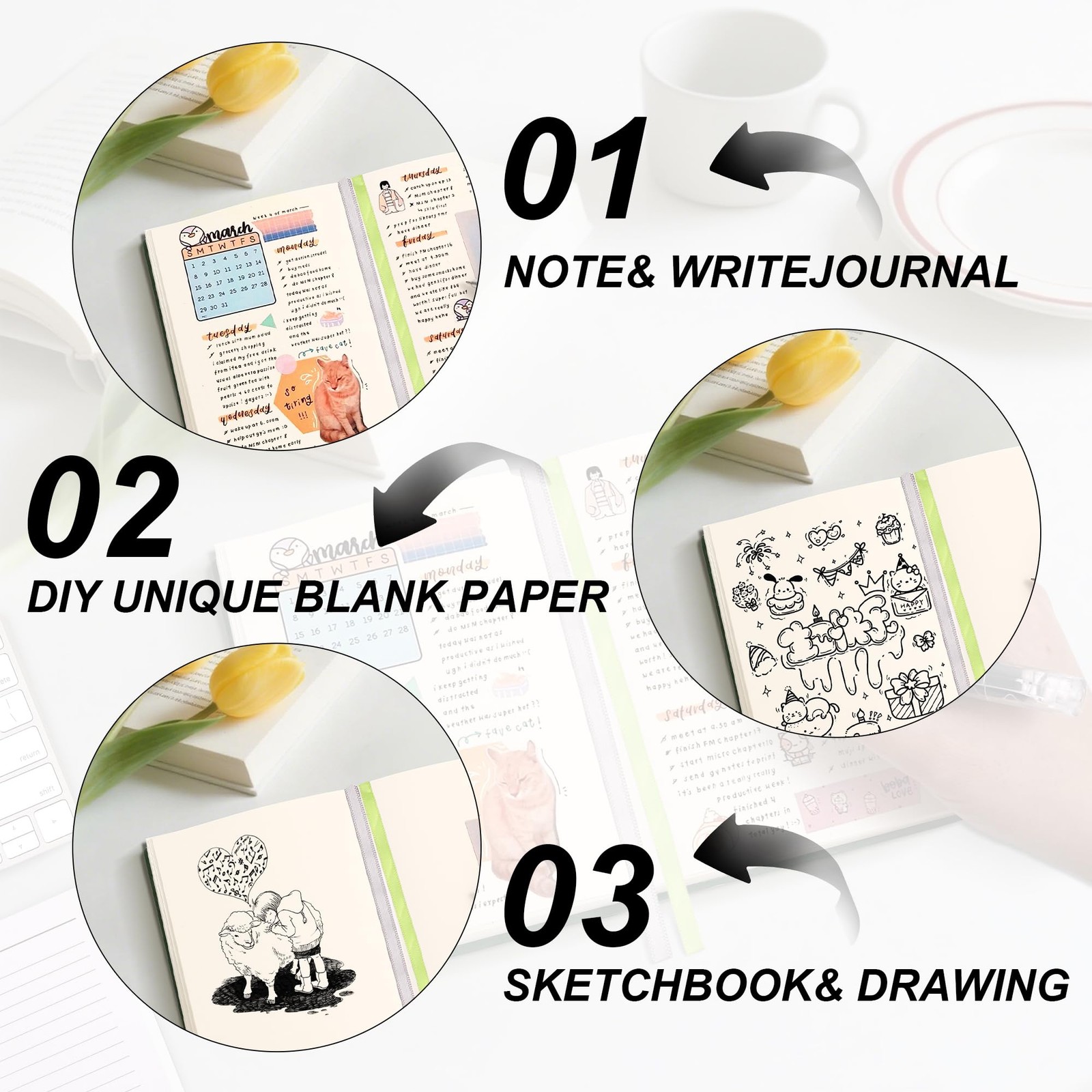 DreamDove Thick Blank Journal Notebook 400 Pages 3.9 × 5.5 No Lines dark gray