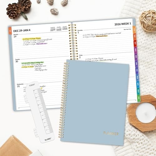 2026 Weekly & Monthly Planner – Daily Agenda, Flexible Cover, Tabs, Pockets, 8.5