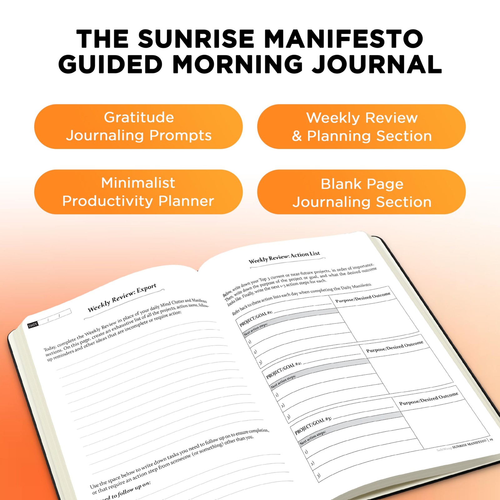 SaltWrap Sunrise Manifesto: Daily Morning Guided 8 inches X 6 inches, Brown