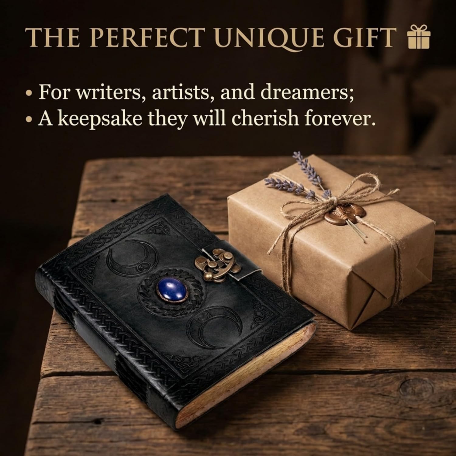 3 Moon Blue Lapis Embossed Vintage Leather Journal | 240 Pages of Antique Han…