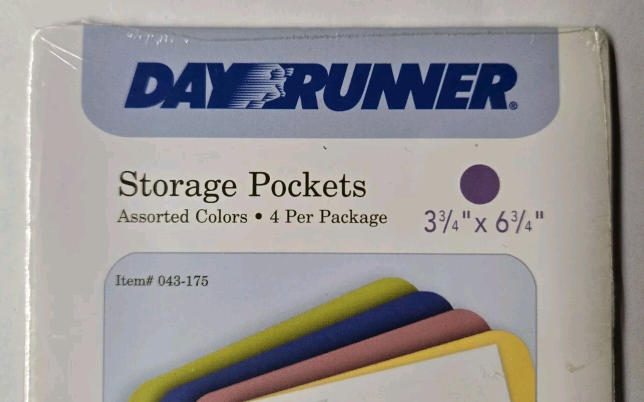 Day Runner Storage Pockets 4 Count Assorted Colors 3 3/4″ x 6 3/4″ 6 Ring