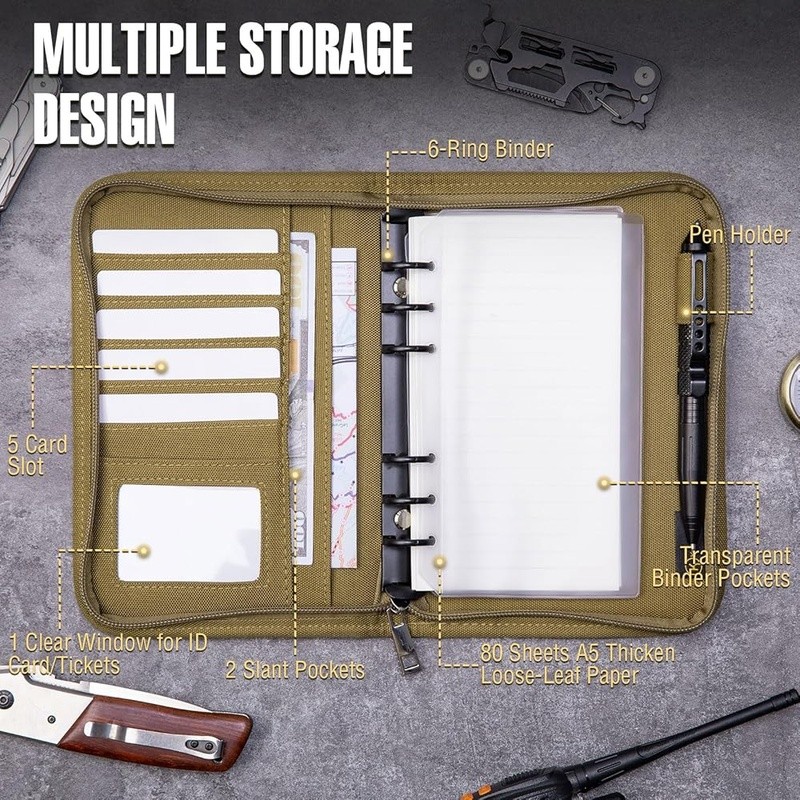 Weather Resistant Polyester Notebook Cover Zipper Binder Card Slots Organizer US