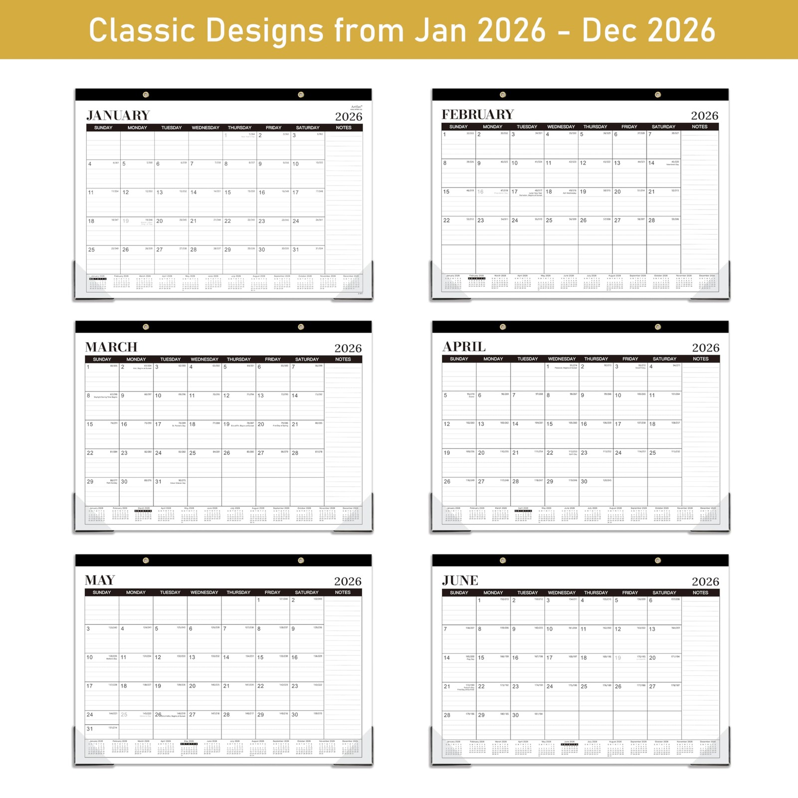 2026 Desk Calendar – 2026, Jan.2026 – Dec.2026, 12 16.8″ x 12″