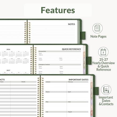 2026 Weekly & Monthly Planner 6.4″x8.5″ – Vegan Leather, Pocket, Bookmark, Deep