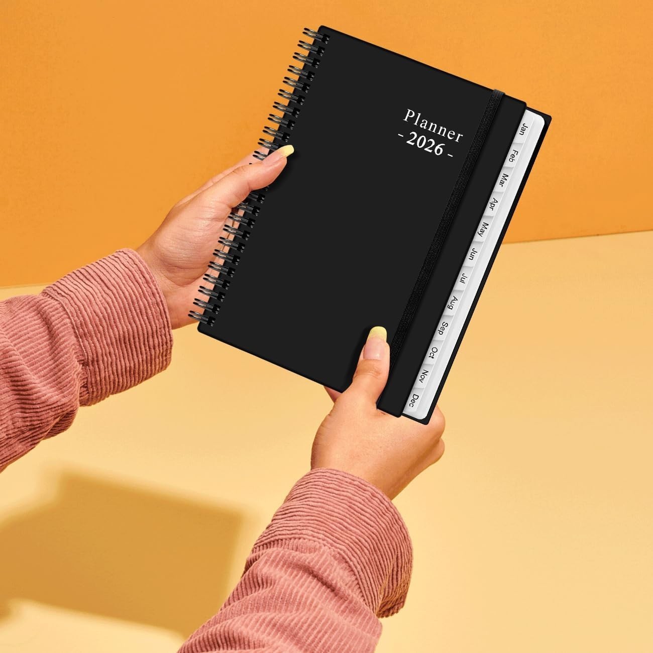 Sleek Black-E 2026 Planner: Compact Weekly & Monthly Organizer, 6.4″ x 8.5″