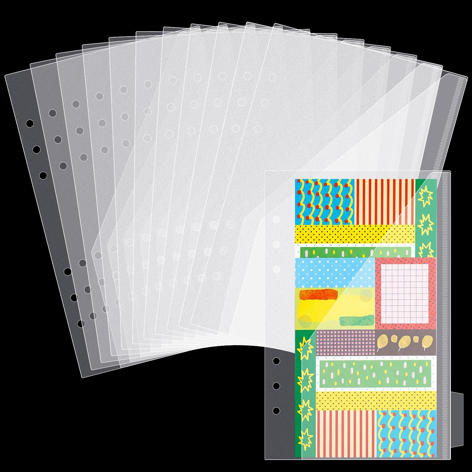 25 Pcs Mini Binder Divider Pockets 5.5 x 8.5 Inches 6 Hole Clear Binder Pouch…