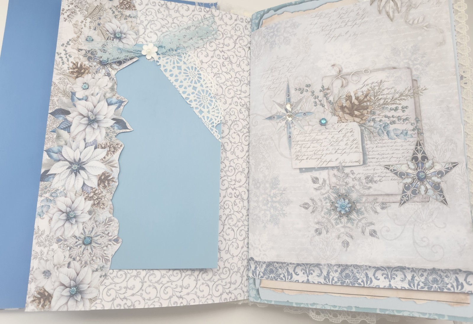 “WINTER JOURNEY” Handmade XL Journal Bejeweled Wintry Blues Keepsake 98pgs