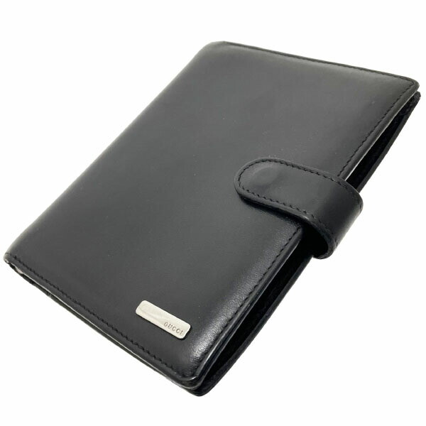 ■Authentic Gucci Notebook Cover Logo Plate Agenda Leather Black 039 3731 GUCCI