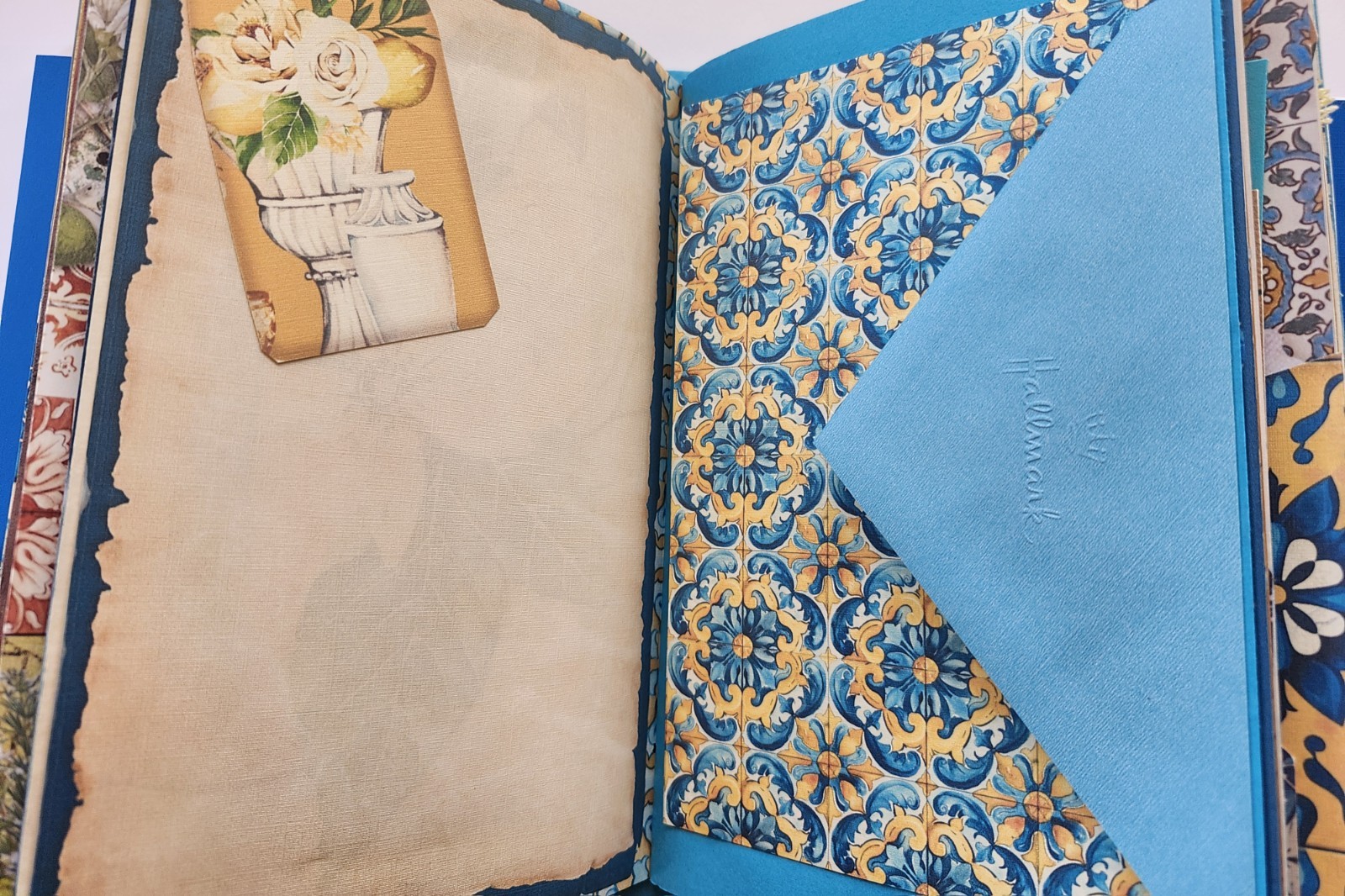 “ITALIAN RIVIERA” Handmade XL Journal Mediterranean Blues, Lemons Keepsake 96pgs