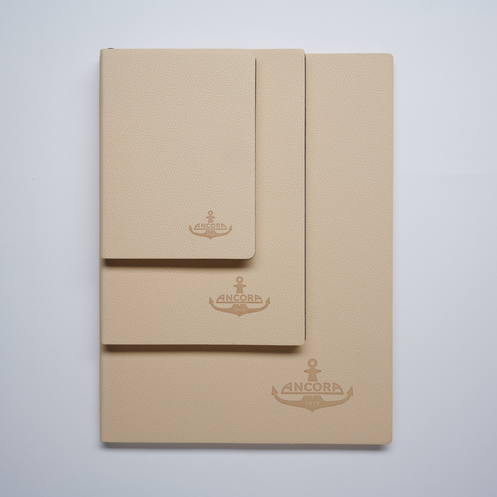 Ancora IVORY SAND colour Italian Luxury Leather set of 3 Notebooks ( A6, A5, A4)