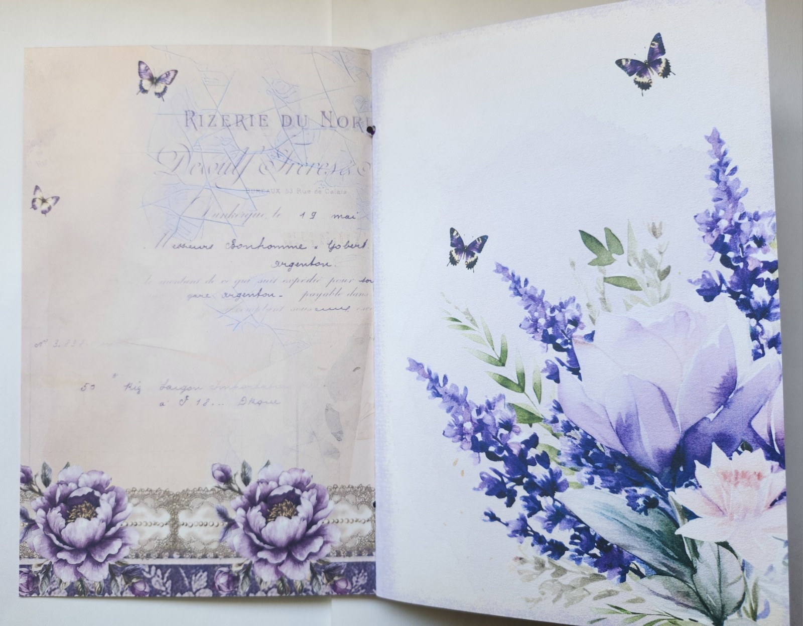 Junk Journal Booklet “LAVENDER DREAMS” 50+ pcs Ephemera Vintage Purples 40pgs