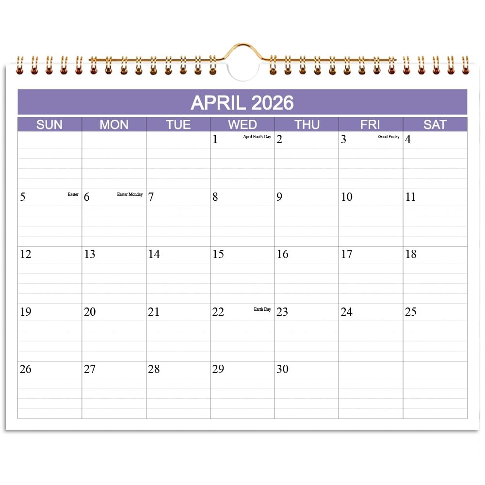 2026 Calendar – Wall 2026-2027 Runs from April 8.5″ x 11″, Purple