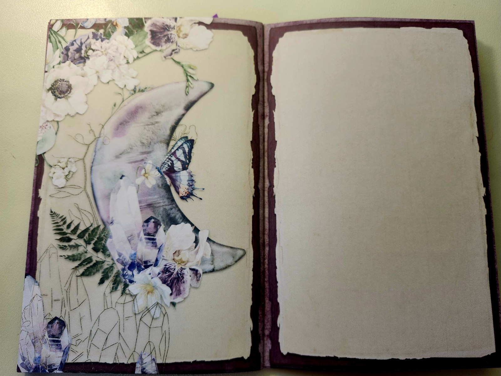 Junk Journal Blank Booklet “MOON GARDEN” Handmade Lg 8.5″x5.5″ 40pgs Lunar Phase