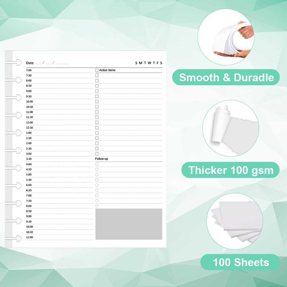 Letter Size Undated Daily Planner Refills, A4 8.5 X 11 Inch 100 Sheets, White