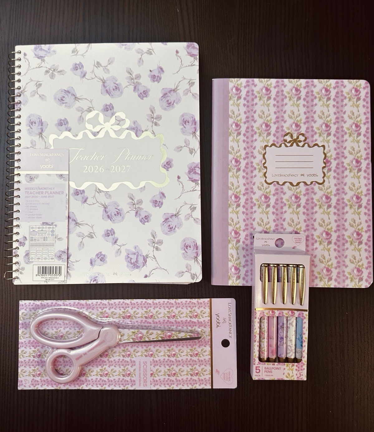 LoveShackFancy x Yoobi Target TEACHER PLANNER BUNDLE with scissors, book & pens