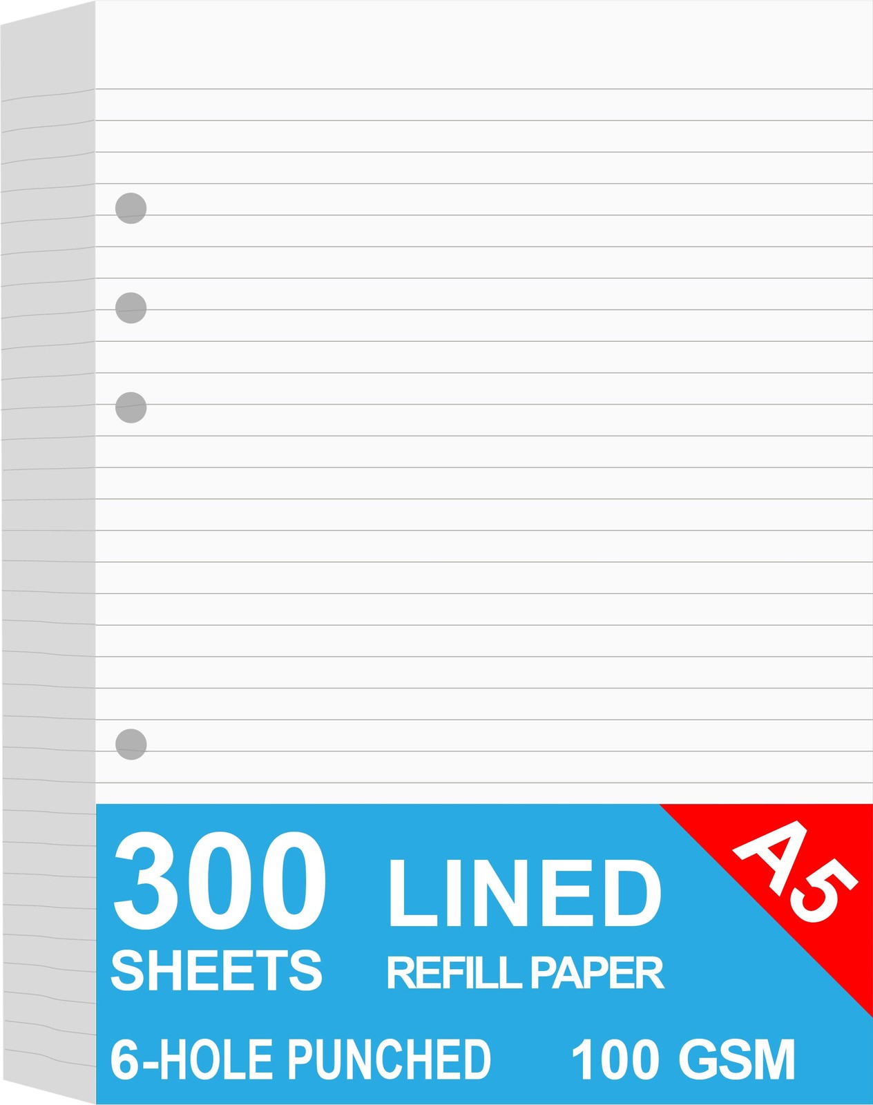 (3-Pack) A5 Lined Refills Paper for Filofax 300 Sheets, [‘White,Black’]
