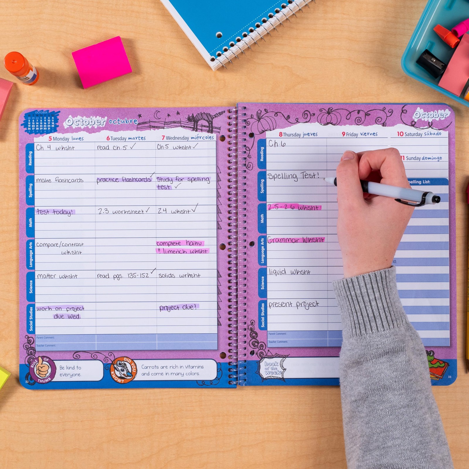 School Planner for Elementary Students 2026-27, Create, 8.5 8.5″ x 11″, Pink